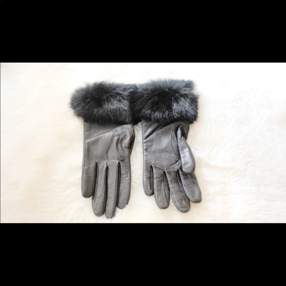 Genuine Dyed Rabbit Fur Cuff Leather Gloves